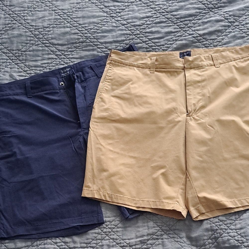 J. Crew Tan and Blue Flat Front Tech Shorts